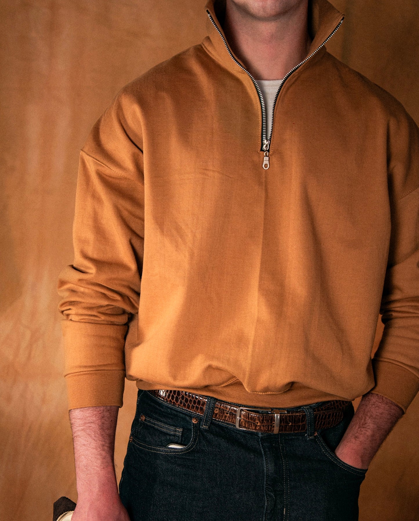 BOXY QUARTER ZIP - CAMEL