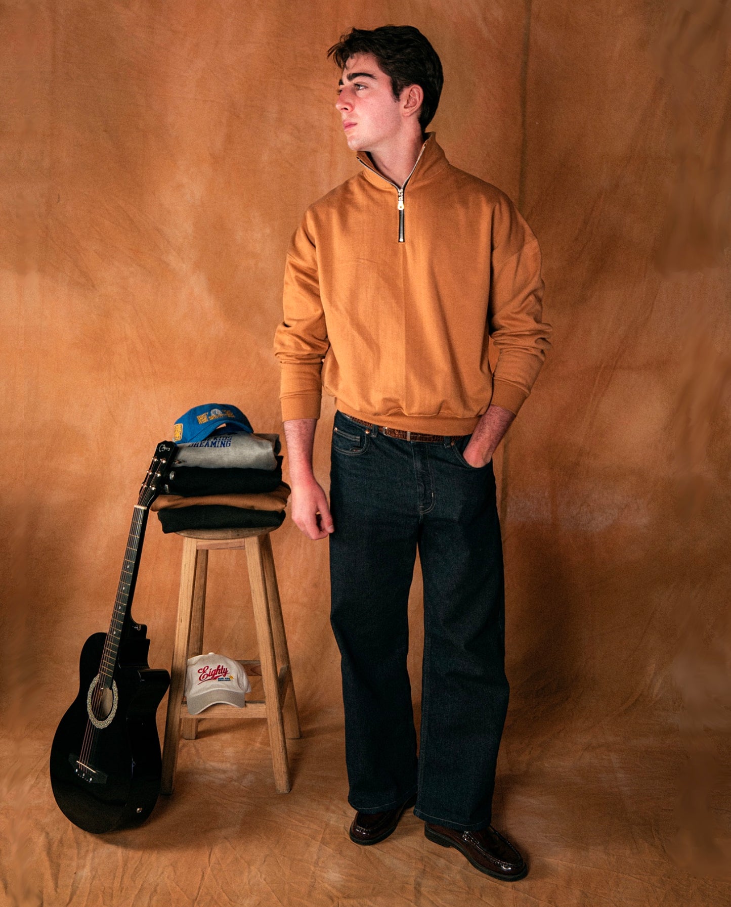 BOXY QUARTER ZIP - CAMEL
