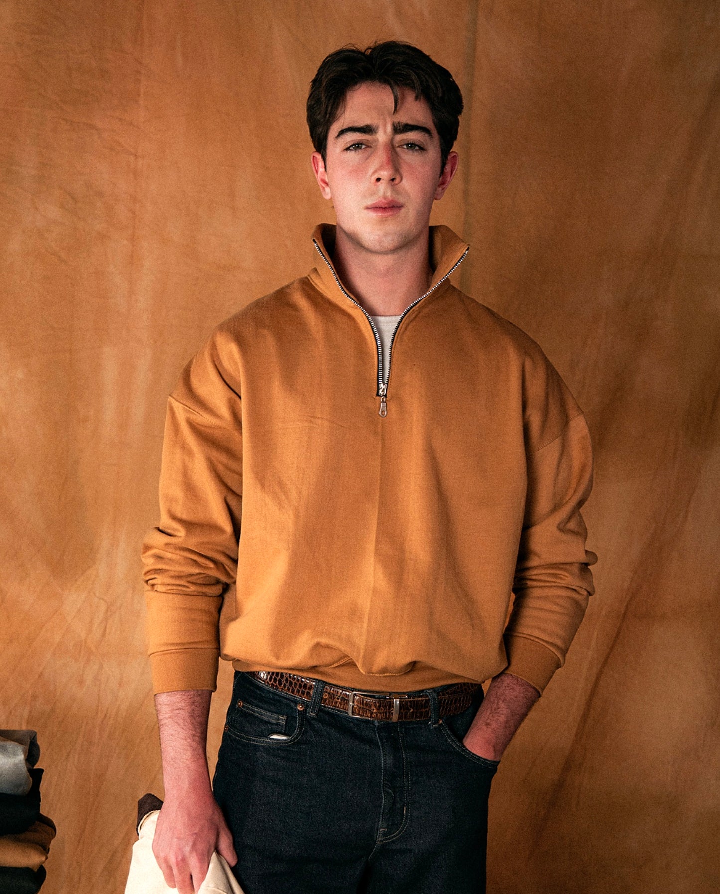 BOXY QUARTER ZIP - CAMEL